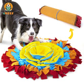 AWOOF snuffle mat for dogs in red during play to boost foraging skills.
