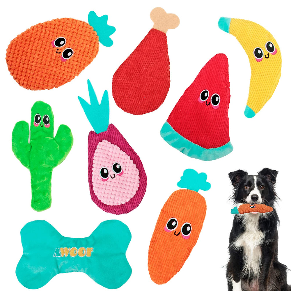 AWOOF no-stuffing crinkle dog toy 8-pack with animal shapes for interactive play