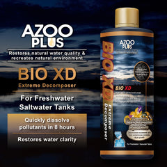 Azoo BIO XD tank application image shows quick water clarity after dosing.