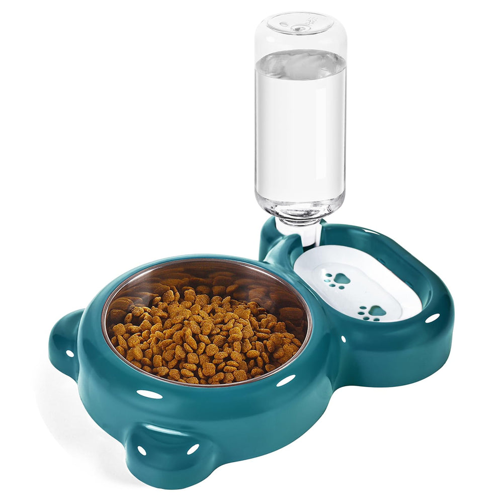 Azwraith dog-cat bowl set with water dispenser provides continuous fresh water for pets.