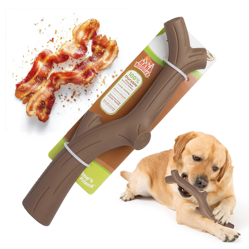 Baba Buddies brown bacon scented toy squeaker for engaging play.