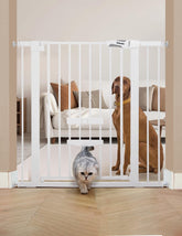 Babelio 36-inch extra tall baby gate with cat door shown in white for stairs and wide openings