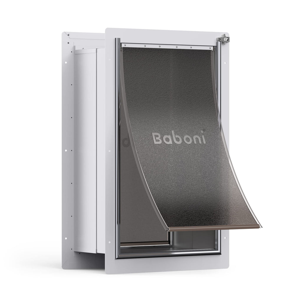 Baboni pet door wall steel frame with telescoping tunnel for a snug, adaptable wall fit.
