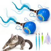 BABORUI 2Pack blue interactive cat toy ball with triple tails for indoor play and enrichment.