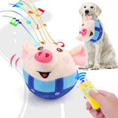 BABORUI Blue Pig interactive dog toy with remote control in action.