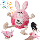 BABORUI pink bunny interactive dog toy with bright rope for tug play.