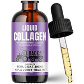 Back 40 Dogs liquid collagen for skin and coat promotes a glossy, resilient fur.