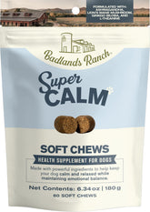 Badlands Ranch Super Calm Soft Chews bottle on shelf supports daily calm.