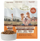 Badlands Ranch Superfood Complete air-dried dog food bags showcasing premium ingredients for daily nourishment