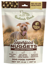 BADLANDS RANCH Superfood Nuggets duck-kale bag: convenient, nutrient-dense dog treat for daily meals.