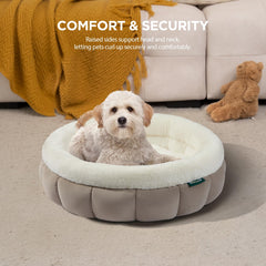 BALANCE cat bed goat round donut, side view showing raised walls for comfort