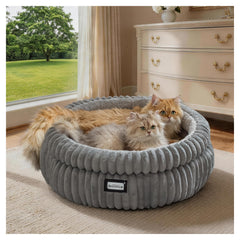 BALANCE cat bed round with soft plush fabric for cozy lounging.