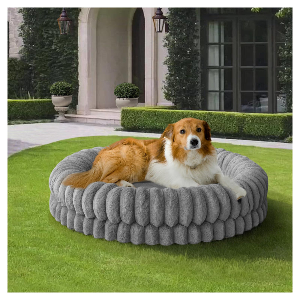 BALANCE donut bed round 36inch gray offers a plush resting spot for large dogs.