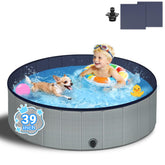 Bamda foldable dog pool 39-inch setup in backyard for quick cooling.