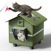 Banxye Outdoor Cat House with elevated base provides dry, comfortable shelter.