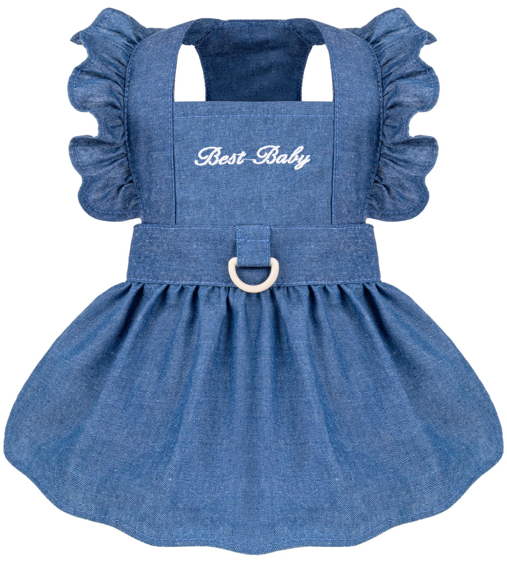 Baobicute denim dress with flutter sleeves adds chic style for daily walks.