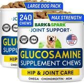 BARK&SPARK glucosamine chondroitin chews for hip joints, bacon flavor.