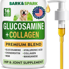 BARK&SPARK Liquid Collagen bottle for dogs supports joint care and easy dosing.