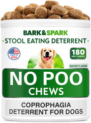 BARK&SPARK NO Poo Treats bottle label highlighting digestion support