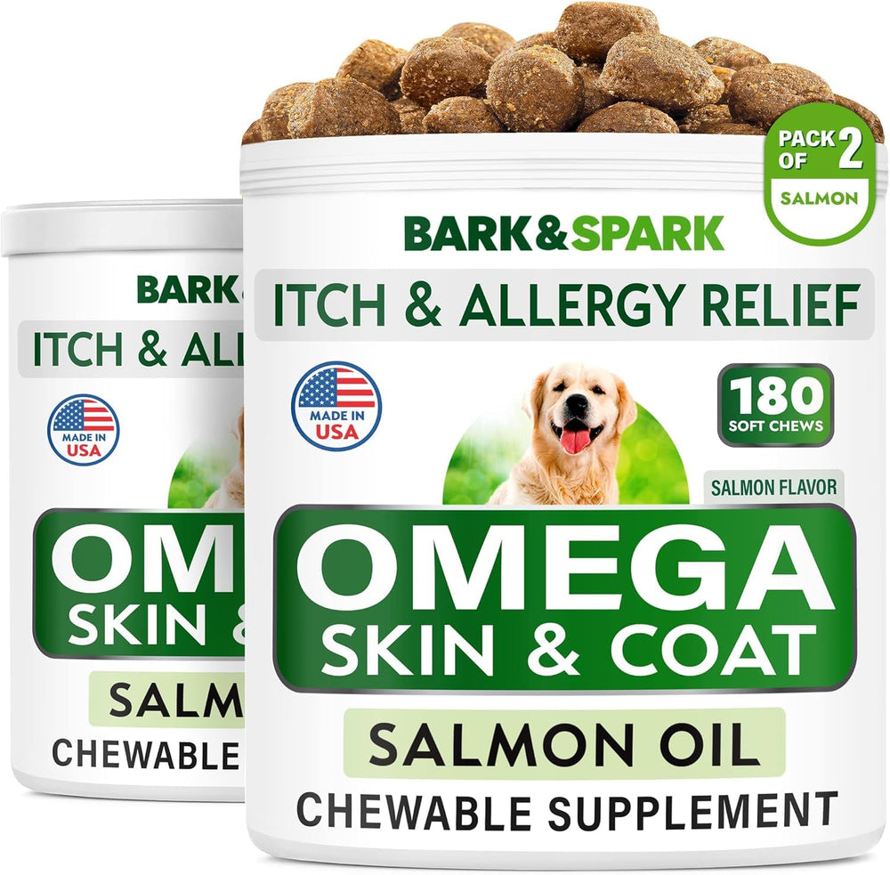 BARK&SPARK Omega3 dog chews front pack highlights skin and coat health while easy to feed