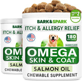 BARK&SPARK Omega3 dog chews front pack highlights skin and coat health while easy to feed
