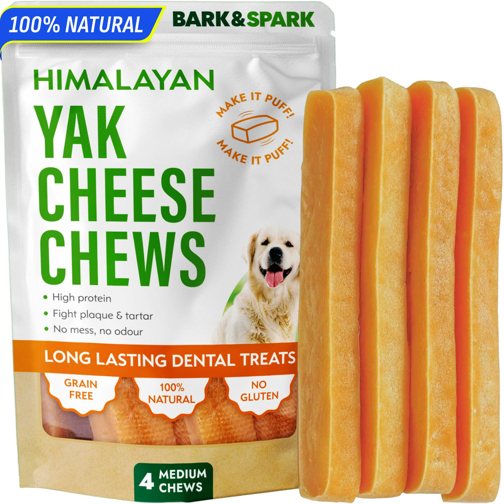 BARK&SPARK packaging for Yak Cheese Himalayan chews shows natural ingredients.