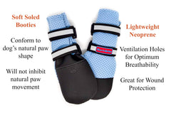 Bark Brite booties with reflective straps improve visibility during walks.