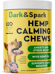 BARK&SPARK calming hemp treats closeup for dogs, supporting calm moments.