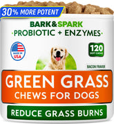 BARK&SPARK Green Grass Dog Chews pack front showing lawn protection benefits.
