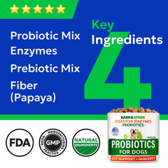 BARK&SPARK Probiotics for Dogs with enzymes aid gentle digestion across life stages.