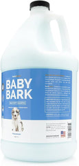 Close-up of Bark2Basics label highlighting a gentle, pH-balanced formula for puppies.