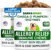 BARK&SPARK packaging of dog allergy relief soft chews for easy daily use