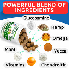 BARK&SPARK dog chews with dog image suggests everyday routine for happy joints.