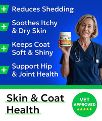 BARK&SPARK Advanced Omega-3 dog treats layout focused on coat shine and healthy skin