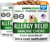 BARK&SPARK Allergy Chews jar closeup for skin support and potential seasonal relief.