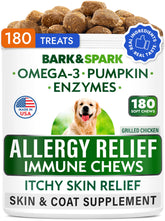 BARK&SPARK Allergy Relief Chews bottle supports seasonal skin comfort for dogs.