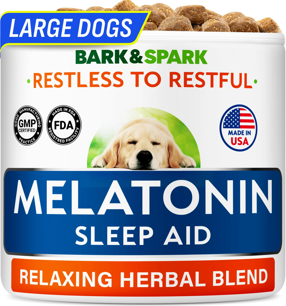 BARK&SPARK calming melatonin dog chews packaging with bacon flavor for an easy nightly routine.