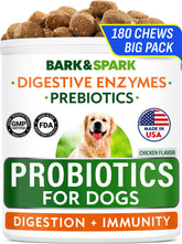 Bark&Spark probiotic bottle with 180 chews for daily gut support