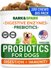 Bark&Spark probiotic bottle with 180 chews for daily gut support