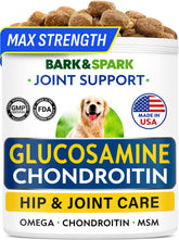 BARK&SPARK glucosamine-chondroitin dog hip joint chews support mobility.