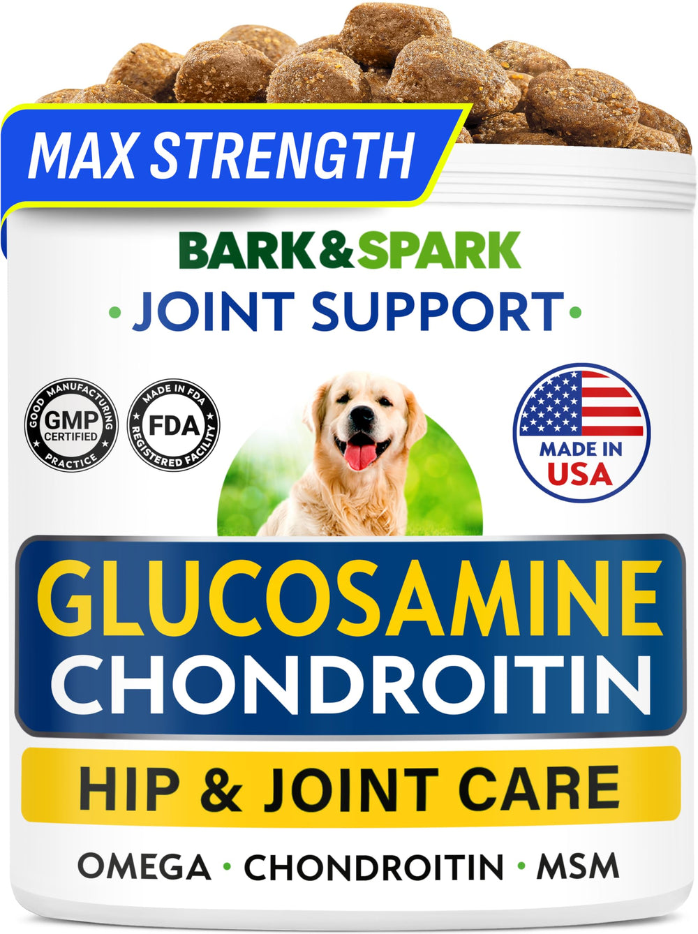 BARK&SPARK glucosamine chondroitin dog joint chews bottle supports mobility
