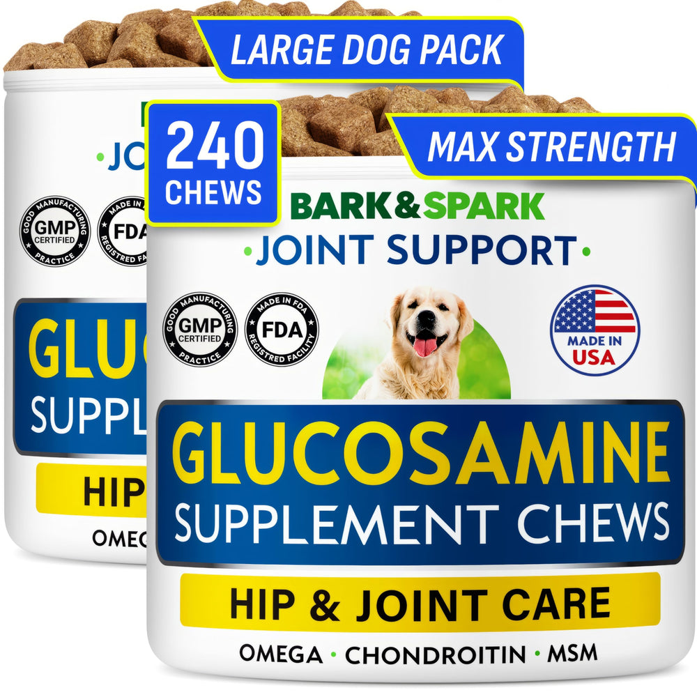 BARK&SPARK glucosamine chondroitin dog joint chews bottle promotes mobility