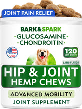 BARK&SPARK hip joint chews packaging highlighting daily mobility support for dogs