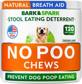 BARK&SPARK No Poo Chews bottle on a kitchen counter for daily use and trust.