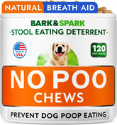BARK&SPARK No Poo Chews packaging front highlights stool deterrence for dogs