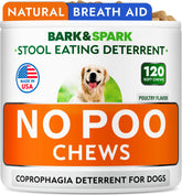BARK&SPARK No Poo Chews poultry flavor bottle highlights the USA-made dog treat