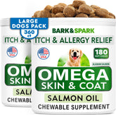 BARK&SPARK Omega-3 dog treats bottle boosts skin and coat wellness.