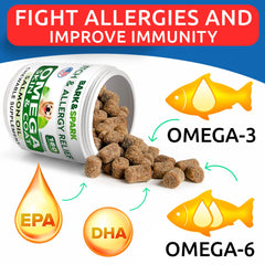 BARK&SPARK Omega3 dog chews jar highlighting convenient daily supplement.