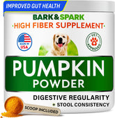BARK&SPARK Pumpkin Powder jar shows natural fiber for dogs' digestion