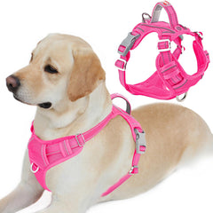 BARKBAY no-pull harness with ID pocket in pink for safer, calmer large-dog walks.